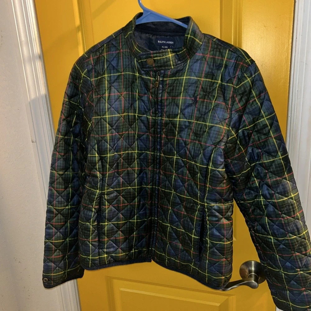 Ralph Lauren Polo Jacket Youth Girls‎ Size XL 16 Full Zip Plaid  Blue Green RARE